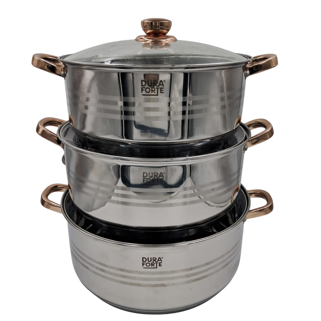 JUEGO  MEGA COOKWARE DE 3 CACEROLAS DE ACERO INOXIDABLE 30/32/34 CM