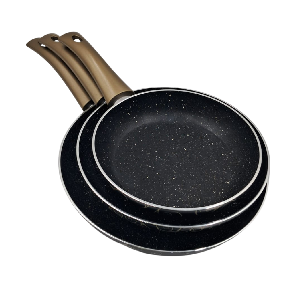 JUEGO DE 3 SARTENES PREMIUM STONE DURAFORTE ALUMINIO 3MM MEDIDAS 20/24/28 CM