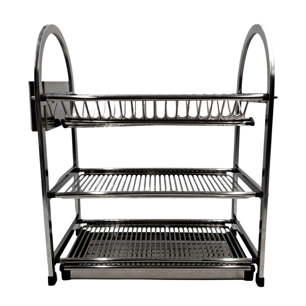 ESCURRIDOR PARA PLATOS DE ACERO INOXIDABLE 3 NIVELES 57 X 28 X 55 CMS.