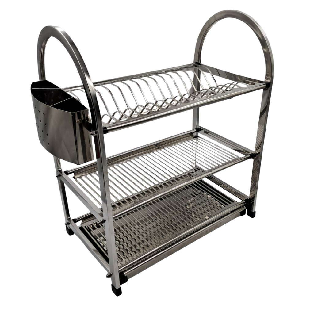 ESCURRIDOR PARA PLATOS DE ACERO INOXIDABLE 3 NIVELES 57 X 28 X 55 CMS.