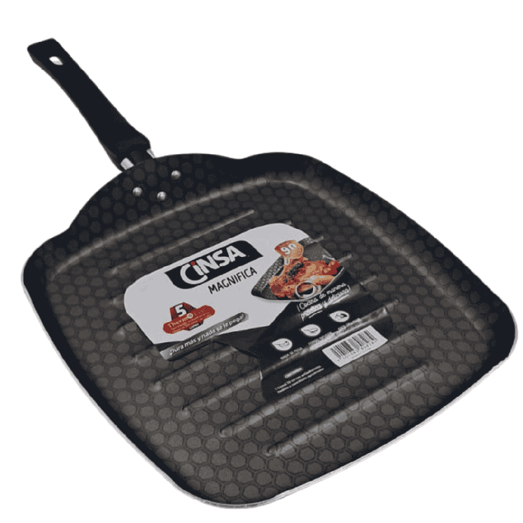 COMAL CON GRILL ALUMINIO 28 CMS ROJO 206C CON ANTIADHERENTE THERMOCELL NEGRO MARCAS  CINSA