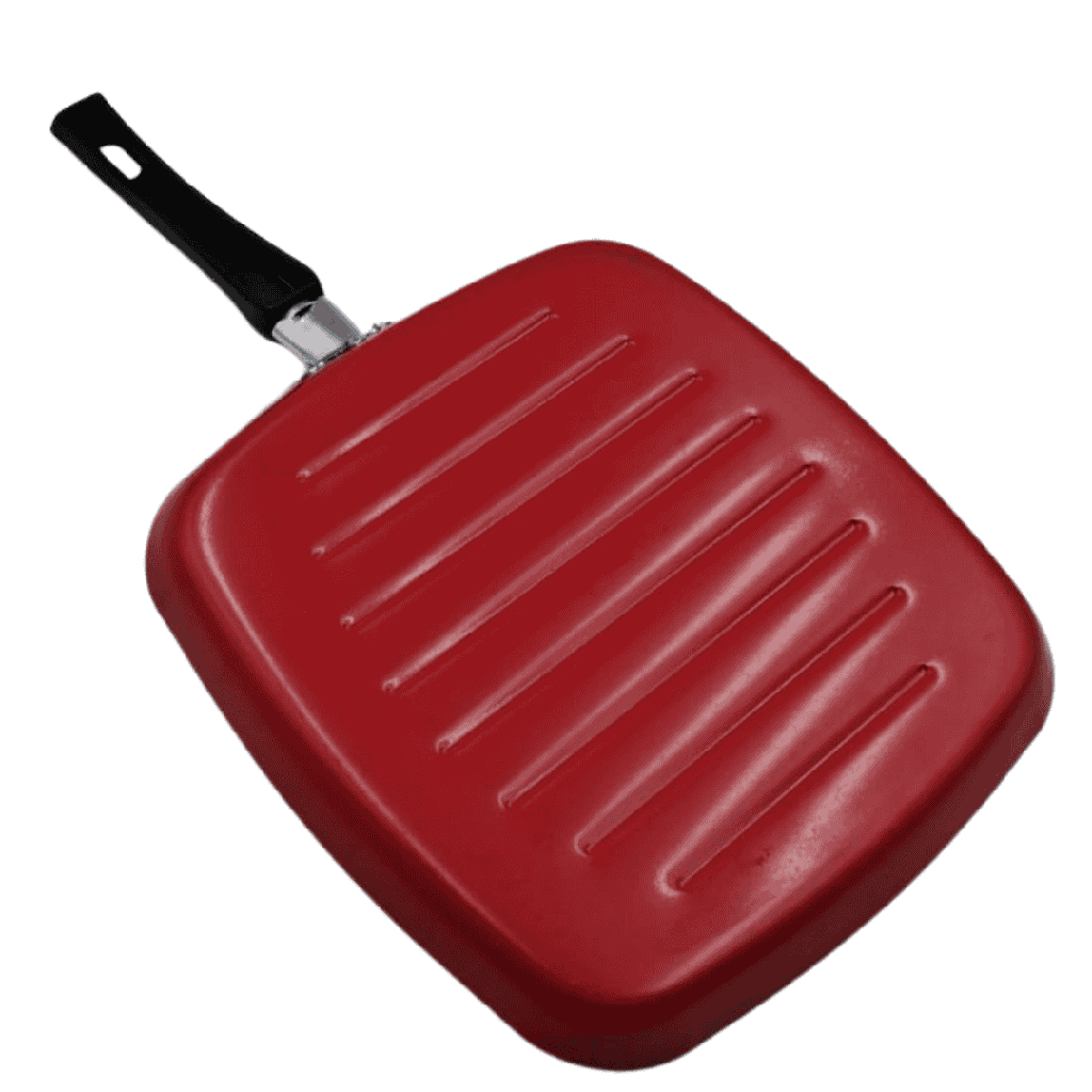 COMAL CON GRILL ALUMINIO 28 CMS ROJO 206C CON ANTIADHERENTE THERMOCELL NEGRO MARCAS  CINSA