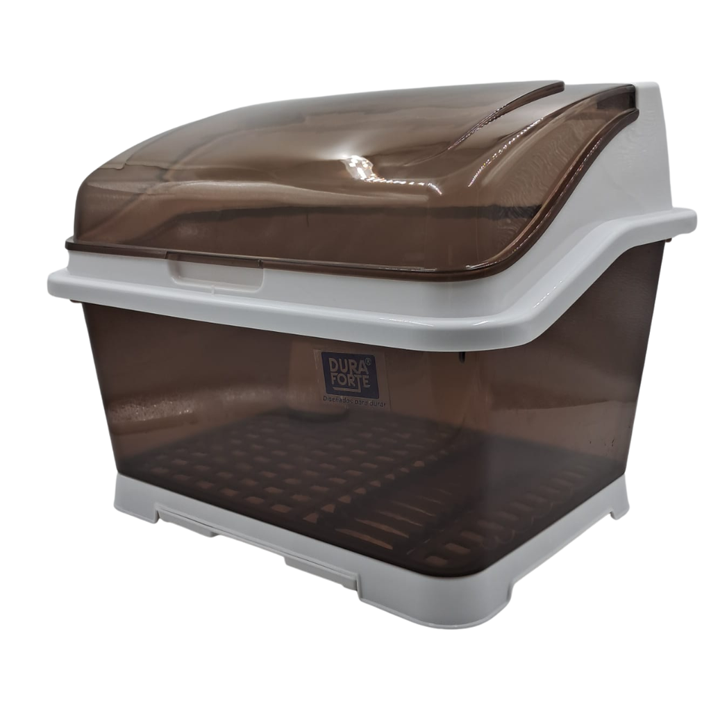 ESCURRIDOR DE PLASTICO AMBAR TRANSPARENTE CON TAPA 46.5x37x35.5cm