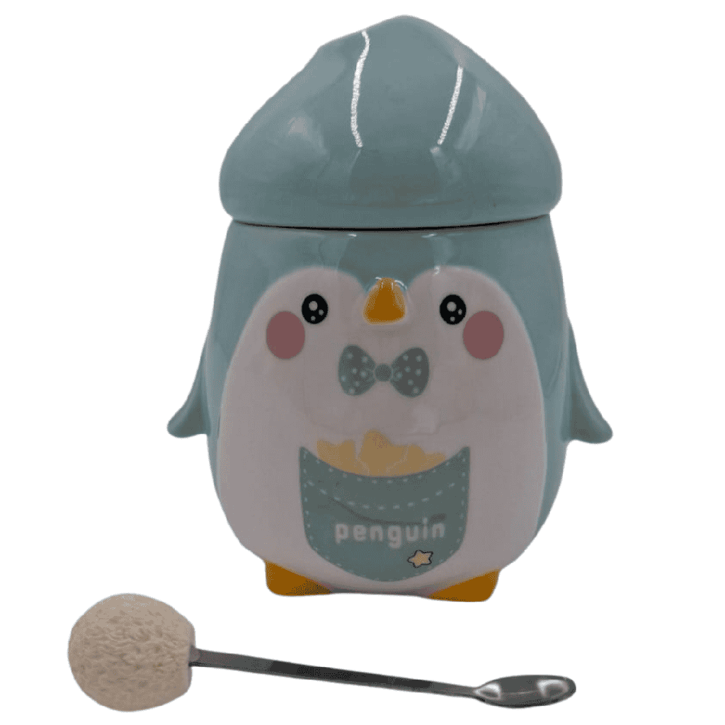 TAZA CON TAPA PINGUINO 14 X 12 CM