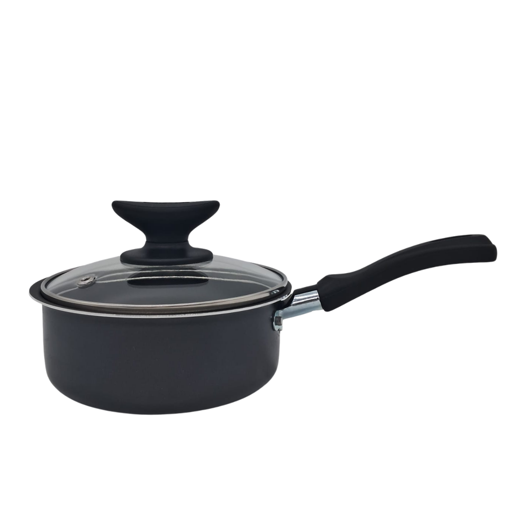 CACEROLA ALUMINIO ESENCIAL PERSONAL GRIS CON TAPA DE VIDRIO
