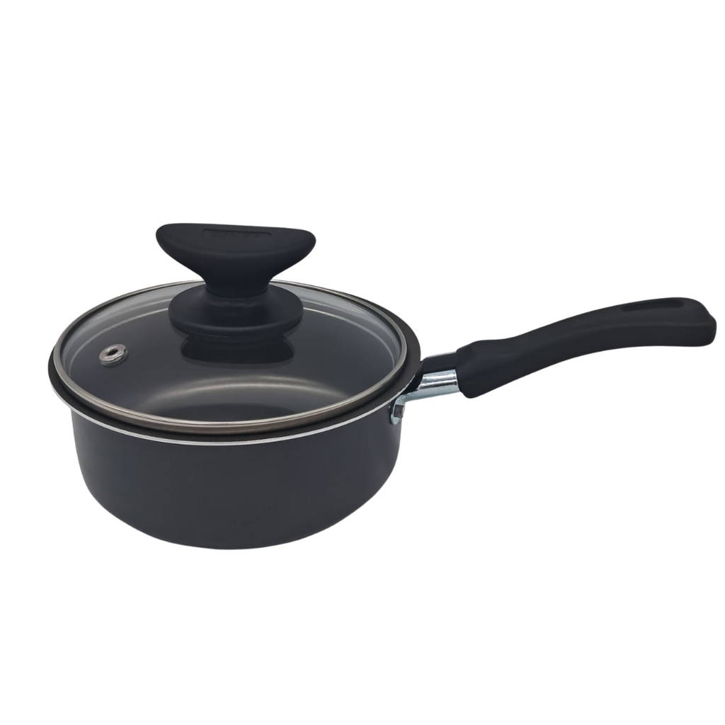 CACEROLA ALUMINIO ESENCIAL PERSONAL GRIS CON TAPA DE VIDRIO