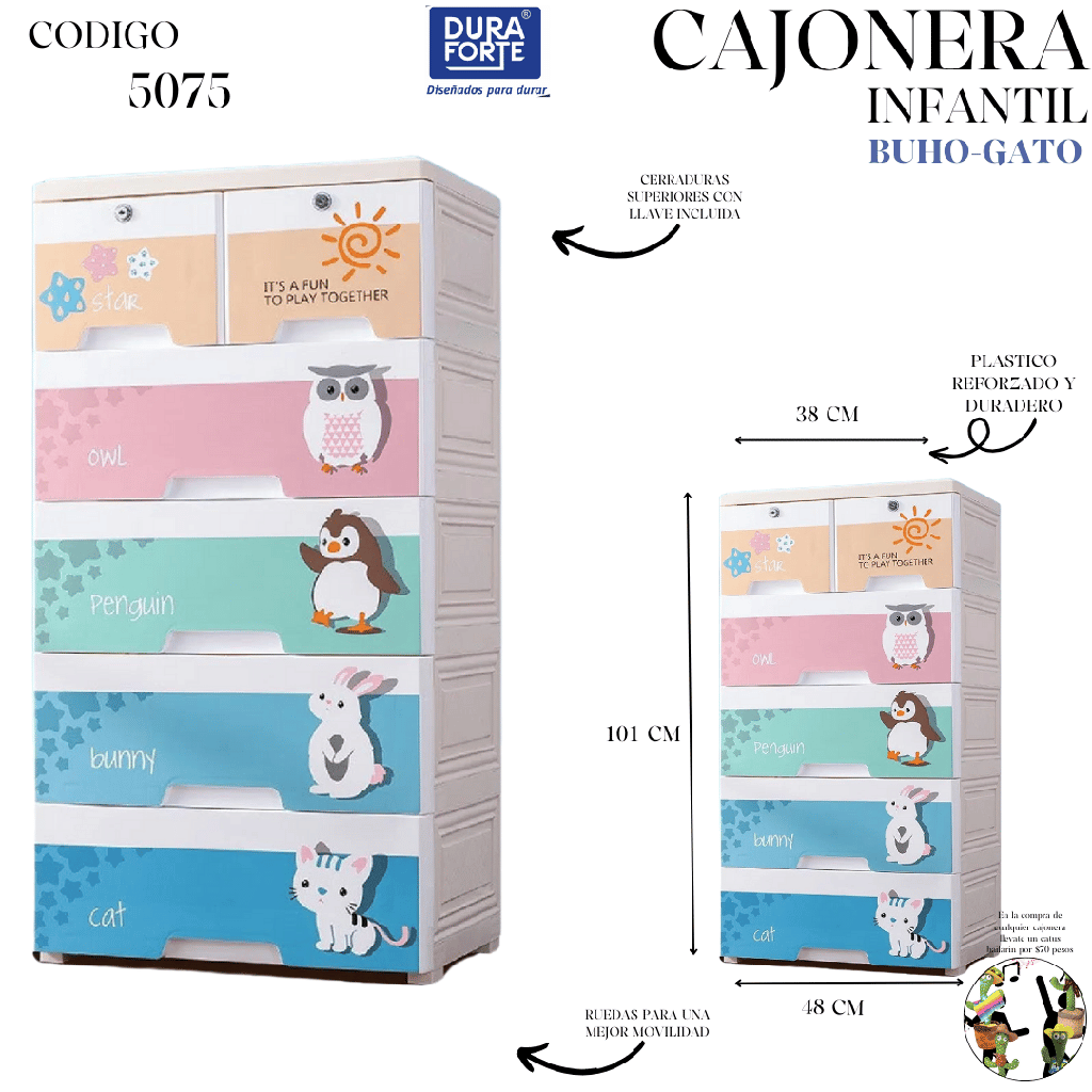 CAJONERA INFANTIL BUHO-PINGUINO-CONEJO-GATO