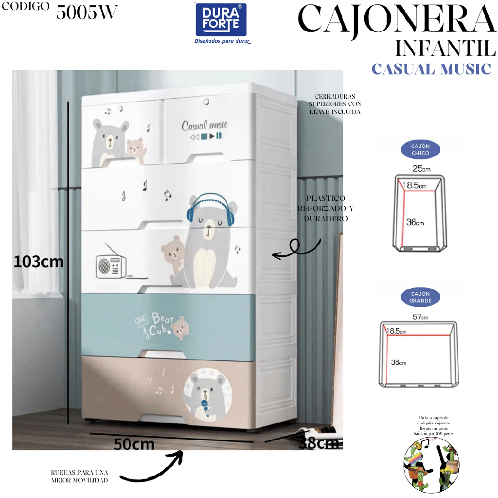 CAJONERA CON 6 CAJONES CASUAL MUSIC 50 X 38 X 103