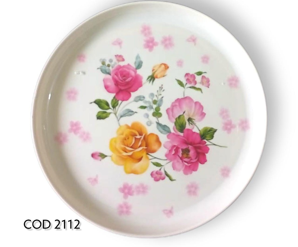 CHAROLA MELAMINA REDONDA DECORADA 22 CMS DIAMETRO