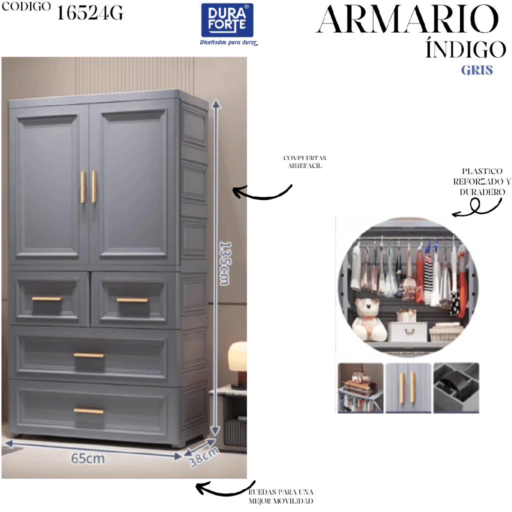 GABINETE INDIGO GRIS 65 X 38 X 135
