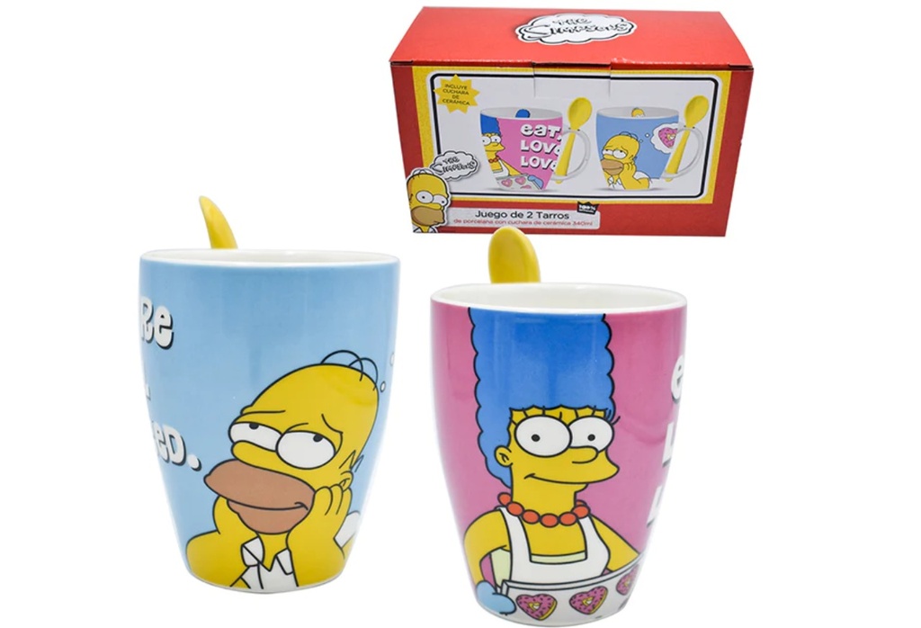 PIEZA JGO DE 2 TARROS DE CERAMICA CON CUCHARA HOMERO Y M
