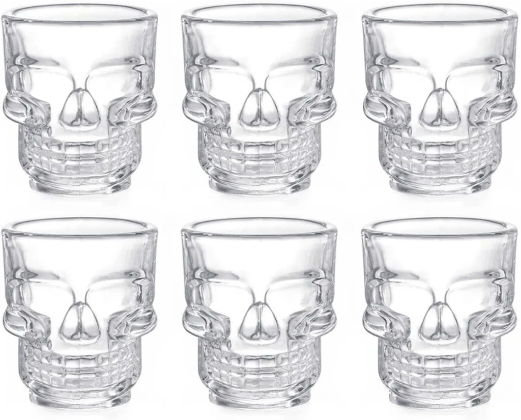 PIEZA JUEGO DE 6 TEQUILEROS DE VIDRIO CALAVERA 59 ML