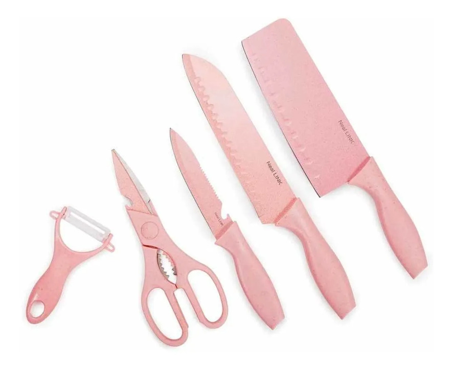 SET DE CUCHILLOS CERAMICA COLOR AZUL/ROSA