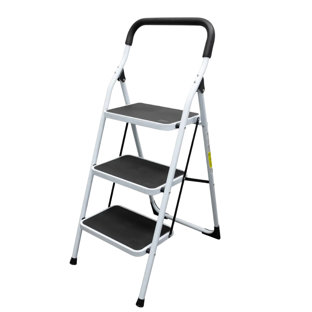 ESCALERA PLEGABLE DE 3 ESCALONES 127 X 28 X 47 CM ACERO, COLOR BLANCO / ROJO