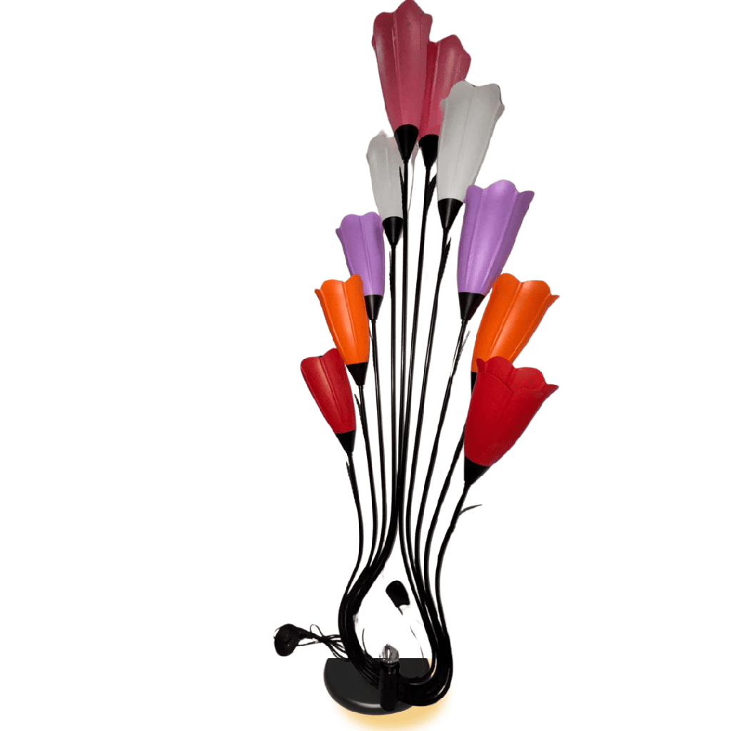 LAMPARA DE PISO CON 10 TULIPANES 110 V, 160 CM DE ACRILICO.