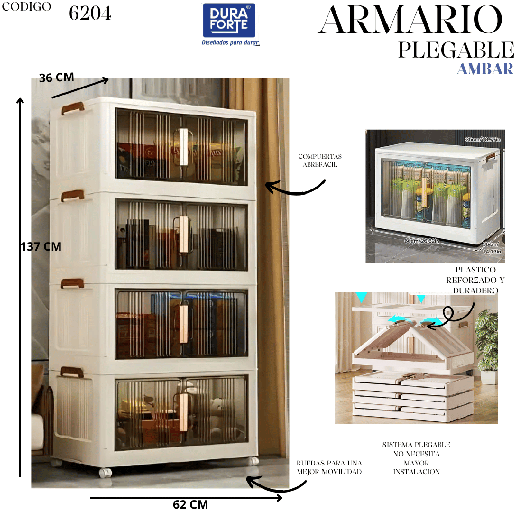 CAJONERA PLEGABLE DE 4 NIVELES AMBAR MEDIDAS 62 X  36 X 1.37 M