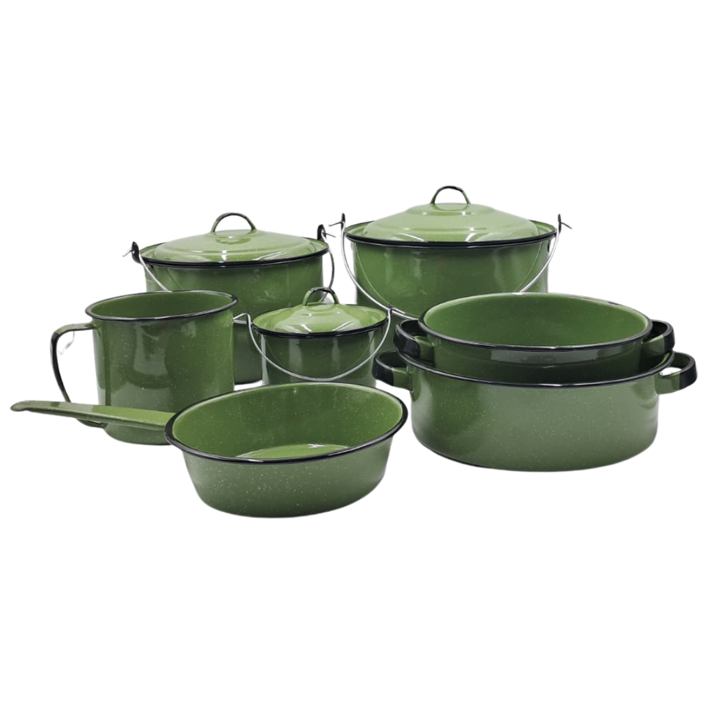 BATERIA XOCHITL 10 PZ VERDE AGUACATE JASPEADO FILO NEGRO TRES AB MARCAS CINSA