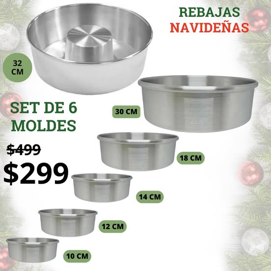 SET DE 5 MOLDES PASTELEROS + MOLDE DE ROSCA 32