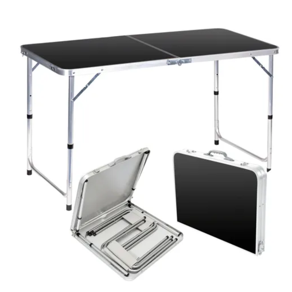 MESA DE ALUMINIO PLEGABLE 1.20  M X 60 CMS, MDF CON ALEACION DE ALUMINIO
