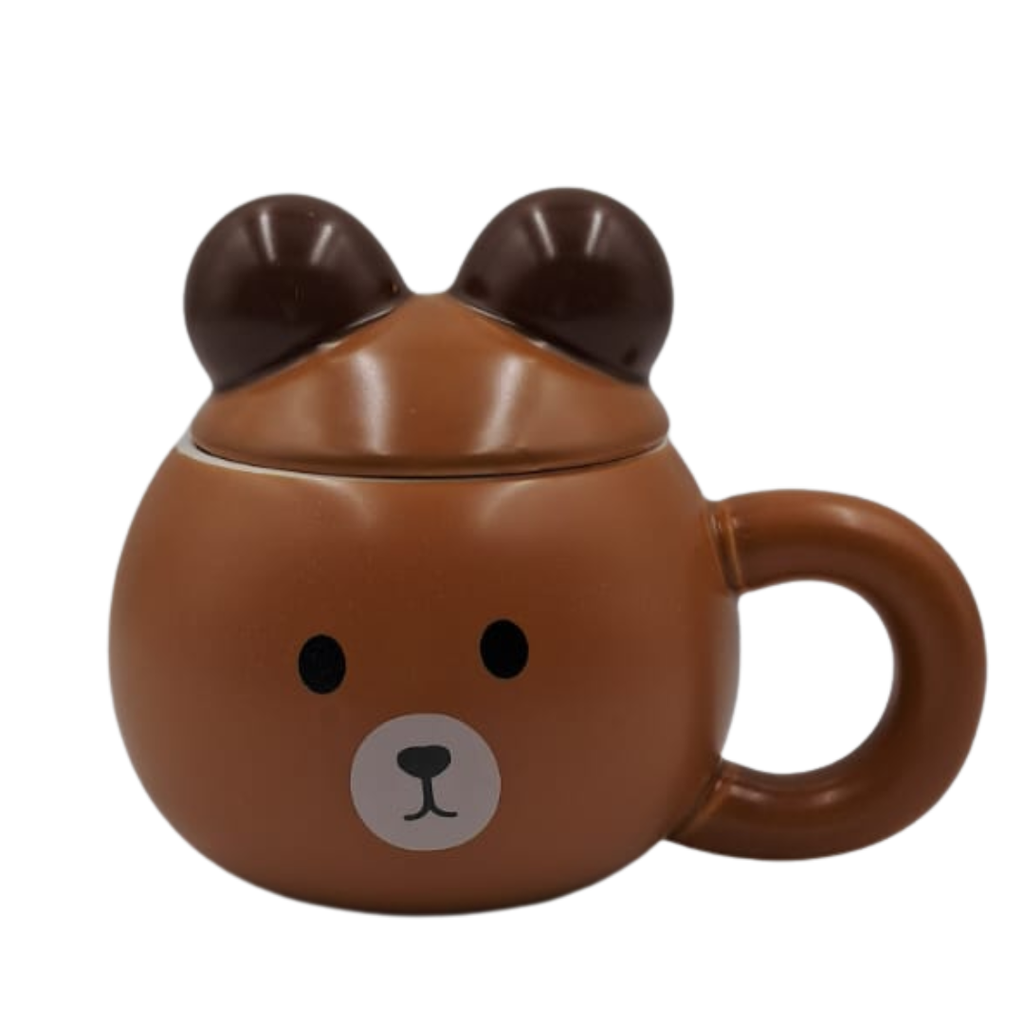 TAZA CON TAPA OSO CAFE 13 X 11 CM