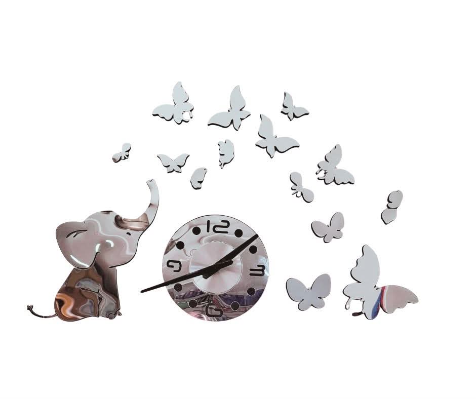 RELOJ DE PARED 3D ELEFANTE Y MARIPOSAS
