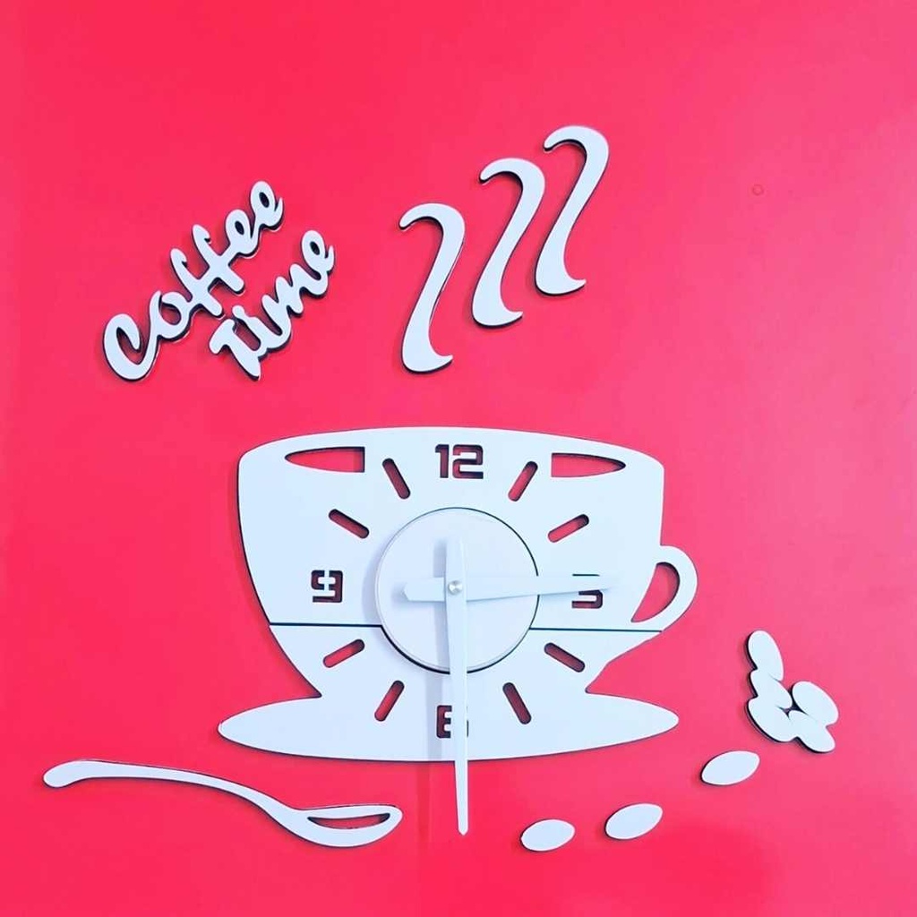 RELOJ DE PARED 3D BLANCO HORA DEL CAFE
