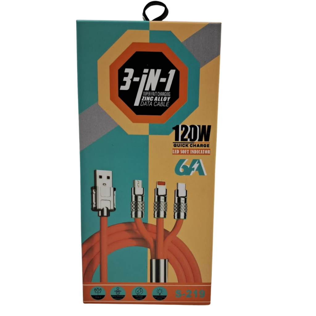 CABLE PARA CELULAR 1 METRO COLORES 120W 3 EN 1 S-219