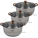 JUEGO  MEGA COOKWARE DE 3 CACEROLAS DE ACERO INOXIDABLE 30/32/34 CM