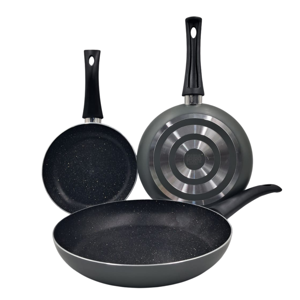 JUEGO DE 3 SARTENES PREMIUM STONE DURAFORTE ALUMINIO 3MM MEDIDAS 20/24/28 CM