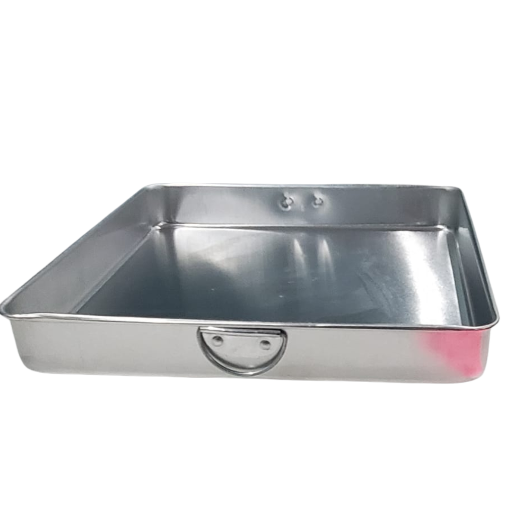 CHAROLA CUADRADA CON ASAS ALUMINIO PARA PASTEL 10"  26 CM X 26 CM X 3.2 CM