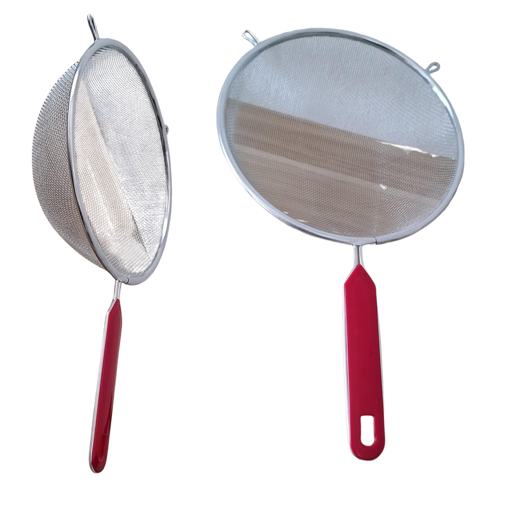 COLADOR CROMADO 20CM MGO. PLAST. ROJO