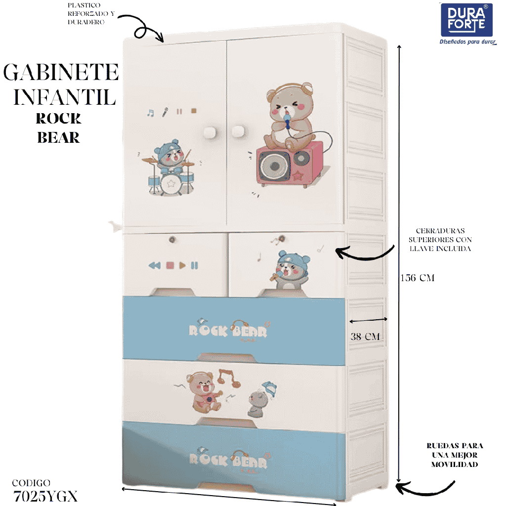 GABINETE ROCK BEAR 70 CM ANCHO X 38 CM FONDO X 156 CM ALTO