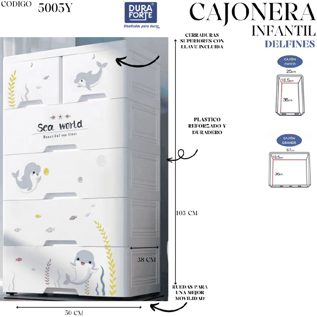 CAJONERA DELFINES SEA WORLD 50 X 38 X 103 CM