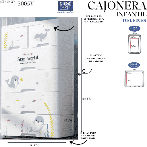 [5005Y] CAJONERA DELFINES SEA WORLD 50 X 38 X 103 CM