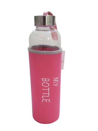 [2415-2838] BOTELLA DE VIDRIO CON FUNDA 600 ML AZUL NEGRA ROSA