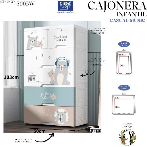 [5005W] CAJONERA CON 6 CAJONES CASUAL MUSIC 50 X 38 X 103
