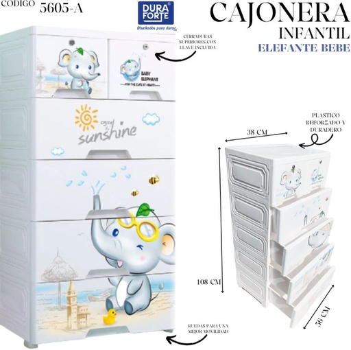 [4805A] CAJONERA INFANTIL BEBE ELEFANTE 