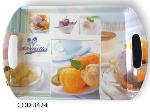[3424] CHAROLA MELAMINA RECTANGULAR DECORADA 26 X 36 CMS