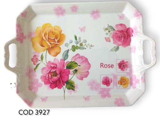 [3927] CHAROLA MELAMINA RECTANGULAR DECORADA 32 X 25 CMS
