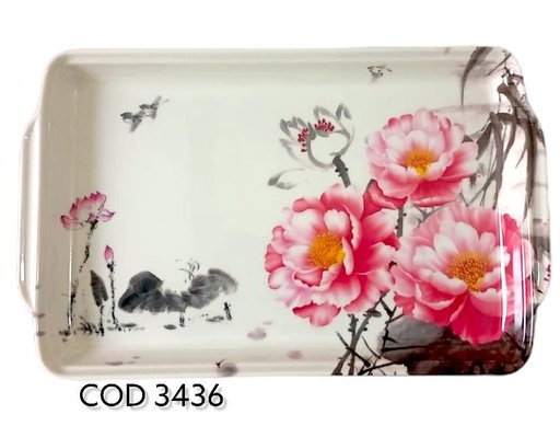[3436] CHAROLA MELAMINA RECTANGULAR DECORADA 36 X 20 CMS