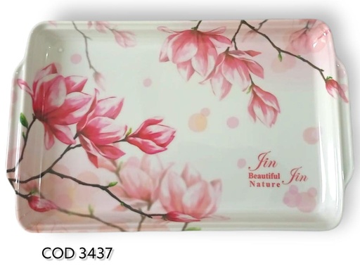 [3437] CHAROLA MELAMINA RECTANGULAR DECORADA 36 X 22 CMS