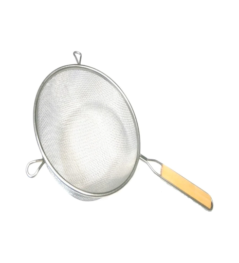 [022-003-005] COLADOR DE DOBLE MALLA ACERO INOXIDABLE MANGO MADERA 20 CM