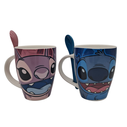 [1738-419] JUEGO DE 2 TARROS DE PORCELANA CON CUCHARA STITCH 310 ML