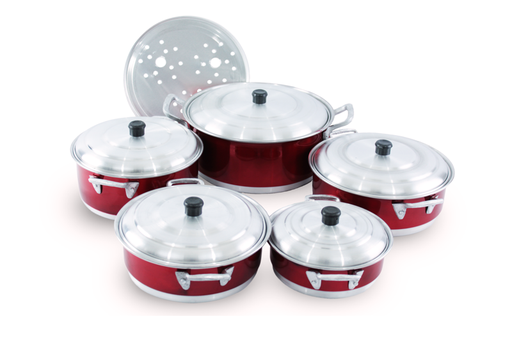 [10371] JUEGO DE 5 BUDINERAS LINEA HOGAR 5CAZ COLOR ROJO