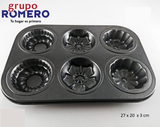 [19095] MOLDE DE 6 CAVIDADES FLORES 26.5 X 19 X 2.7 CM