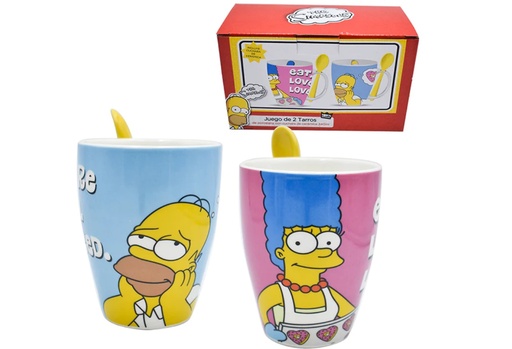 [1738-205] PIEZA JGO DE 2 TARROS DE CERAMICA CON CUCHARA HOMERO Y M