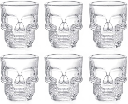 [1694-31] PIEZA JUEGO DE 6 TEQUILEROS DE VIDRIO CALAVERA 59 ML