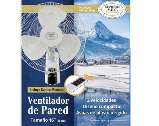 [10670] VENTILADOR DE PARED 16" BLANCO MARCA SUPREME  VEC-16P50N (2VWECP160X0)