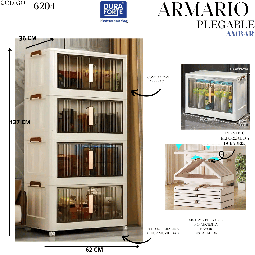 [6204] CAJONERA PLEGABLE DE 4 NIVELES AMBAR MEDIDAS 62 X  36 X 1.37 M
