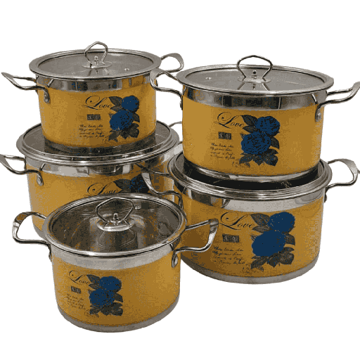 [19978] JUEGO DE 5 OLLAS DE ACERO INOXIDABLE FRIDA MEDIDAS AMARILLO/BLANCO 18/20/22/24/26CM